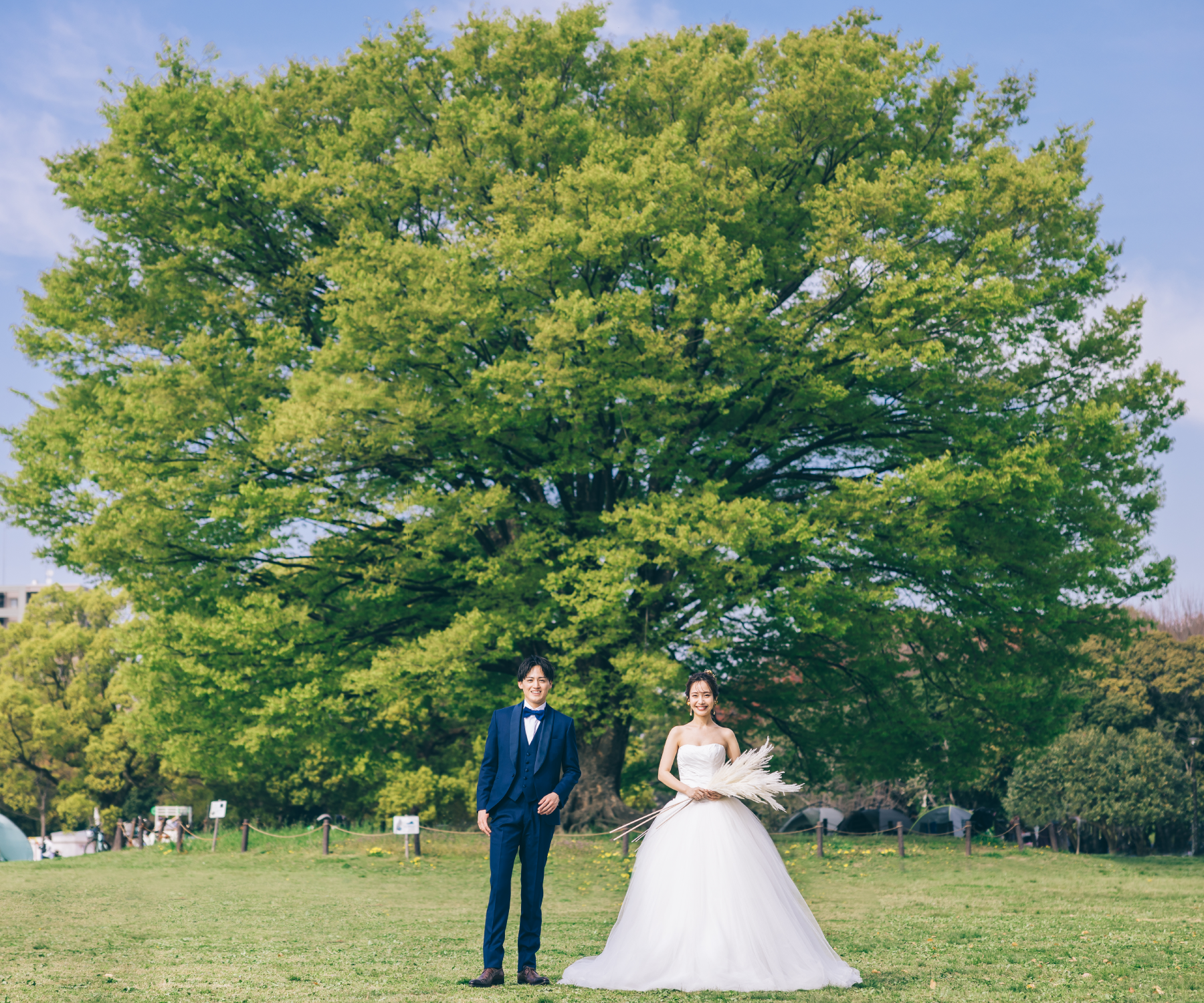 福岡市植物園で腕を組む新郎新婦様の結婚写真