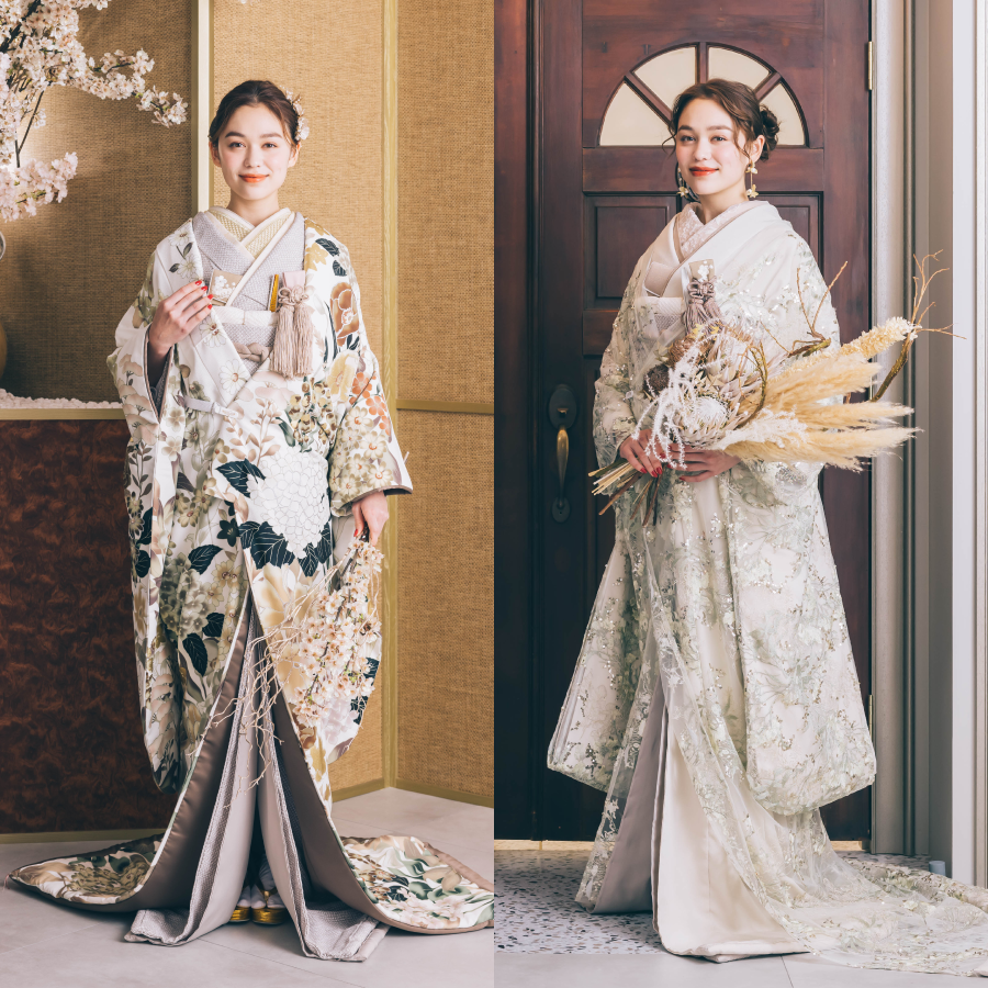                2種類の色打掛を着装した2人の新婦様     