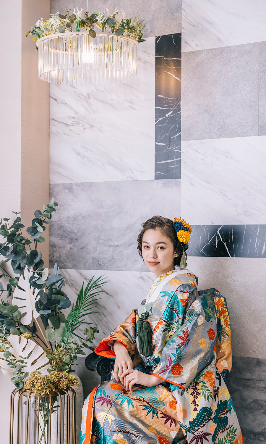 こちらを見て微笑む新婦様の和装前撮り