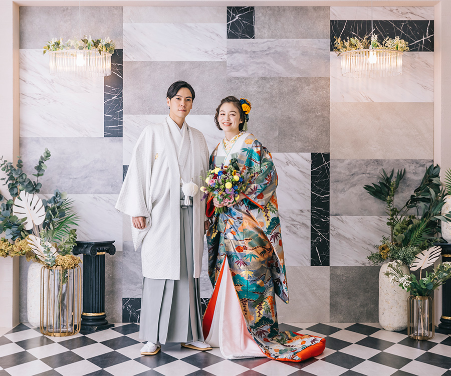 笑顔の新郎新婦様の和装前撮り