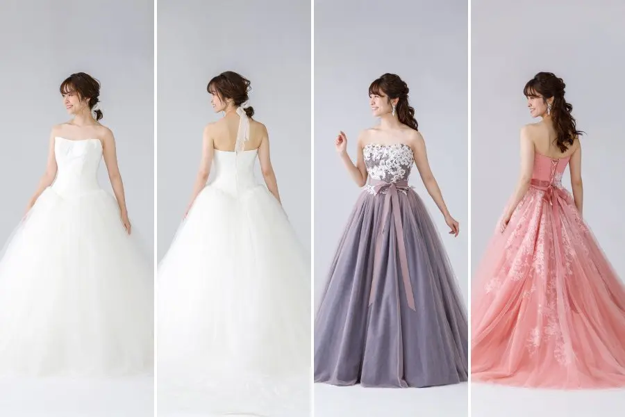 ウェディングドレスとカラードレスを着た4人の新婦様