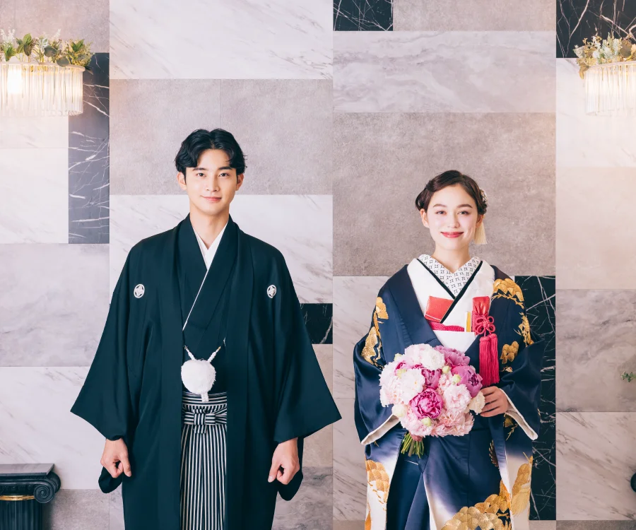 笑顔の新郎新婦様の和装前撮り