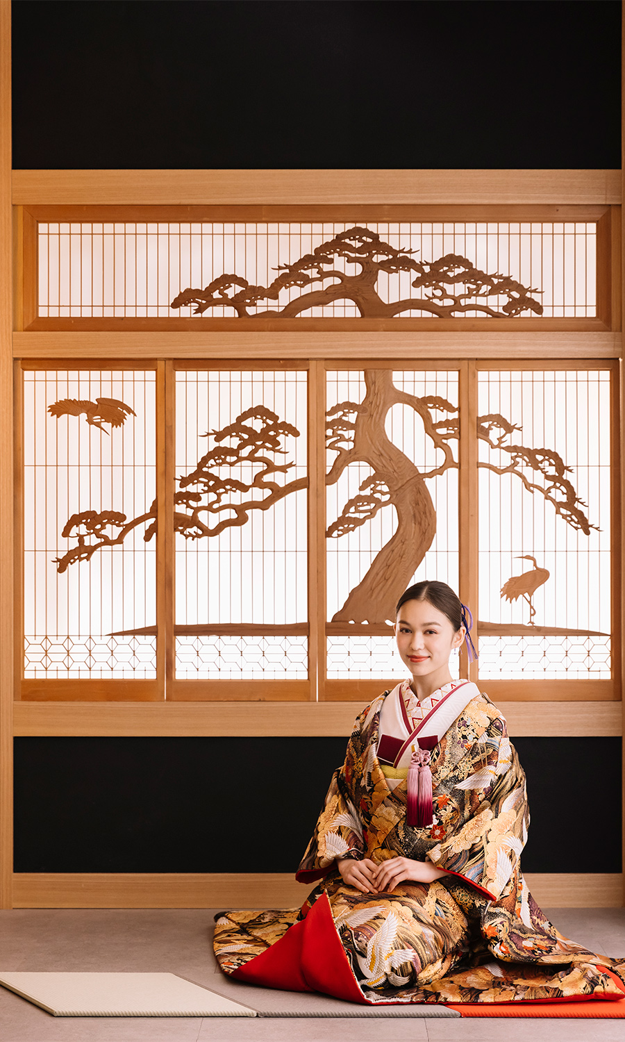 書院の障子 書院障子】 格子 富士山に松 （単品） 一点物 新品 - 山清片山