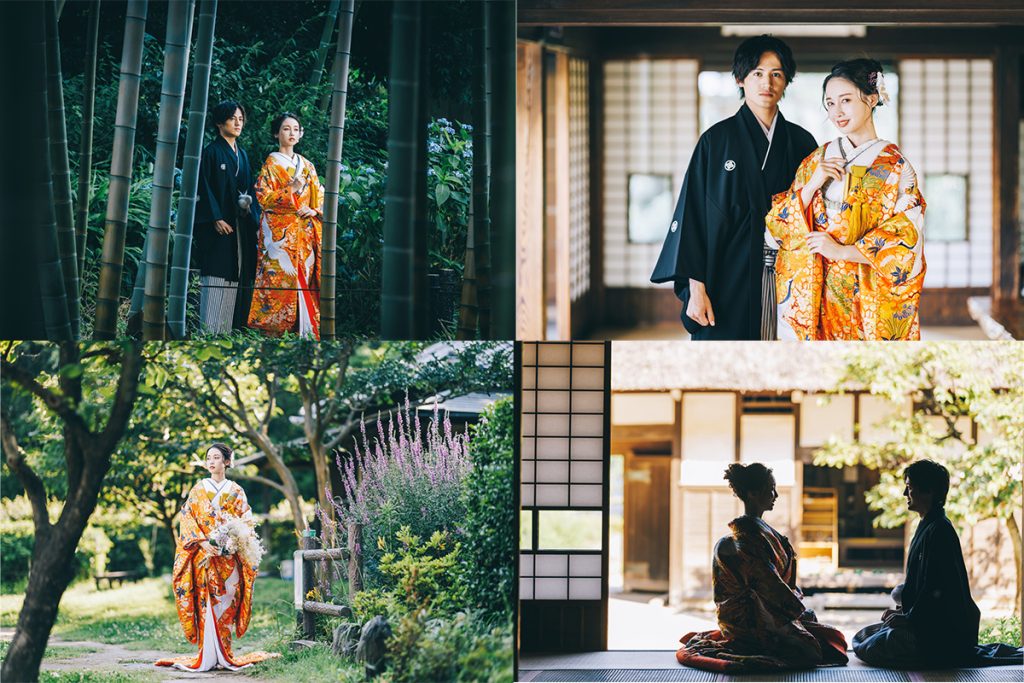 横溝屋敷で日本ならではの撮影を楽しむ新郎新婦