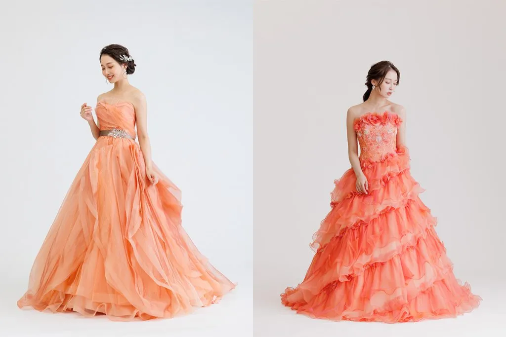 オレンジ系のカラードレスのコラージュ