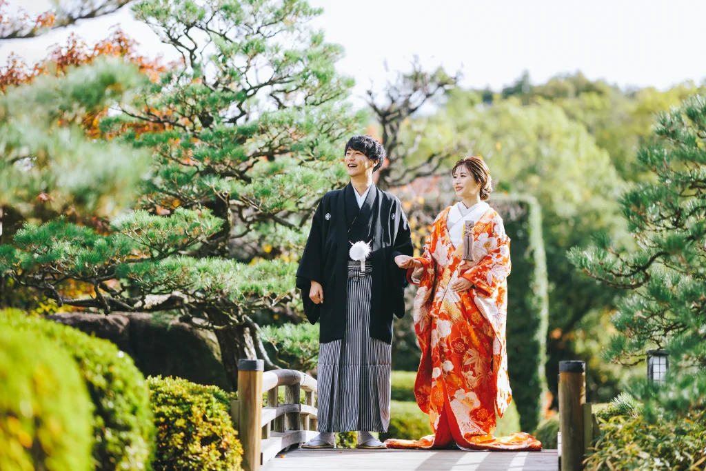 大濠公園の日本庭園で格式高いウェディングフォト